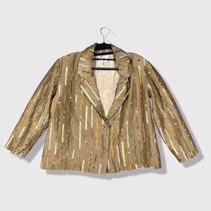 Unique Fashions By Aida Blazer Jacket Women Large Brown Silk Art To Wear Boho